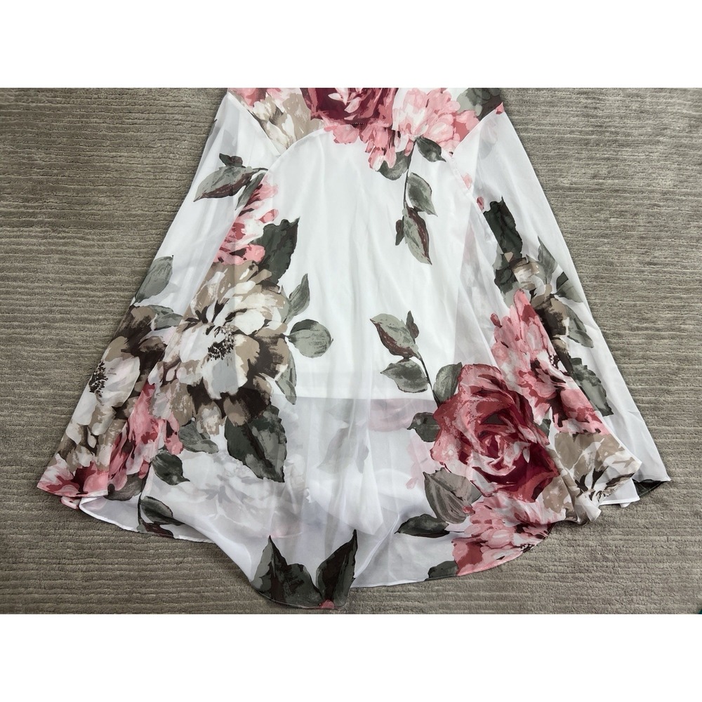 Robbie Bee White Midi Dress with Pink & Green Floral Print - Picture 3 of 12